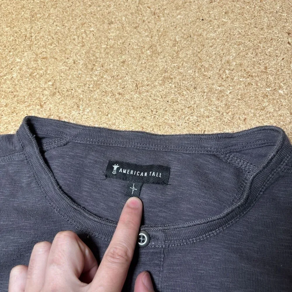 American Tall Grey Henley T-Shirt Regular Fit Size LT Long Sleeve Midweight H1